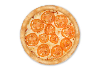 Pizza Margarita isolated on white, top view for menu