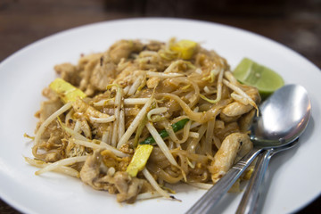 Thai Fried Noodles , Pad Thai, with chicken and vegetables
