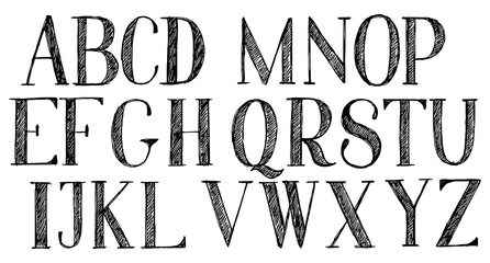 Hand drawn alphabet sketch lettering Isolated on white background. Vector Latin uppercase letters set, typography design.