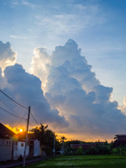 Beautiful, cumulus clouds in the blue sky