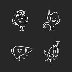 Smiling human internal organs characters chalk icons set