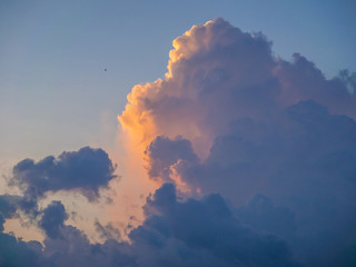 Beautiful, cumulus clouds in the blue sky