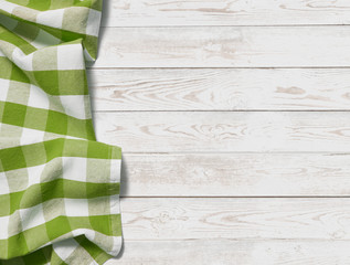 table with grass green picnic cloth top view background