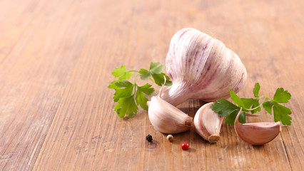 garlic on wood background