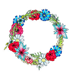 A round wreath of delicate flower. Template for spring and summer greeting cards.