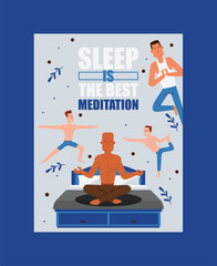 Yoga vector people yogi character training flexible exercise pose illustration backdrop healthy man lifestyle workout with meditation balance relaxation background