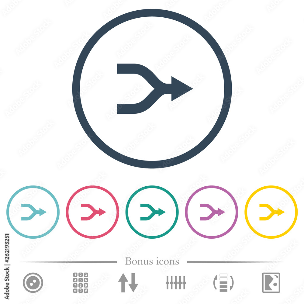 Poster merge right arrows flat color icons in round outlines