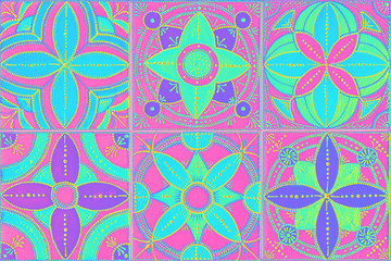 Neon trendy square ornament. Handmade painting tile