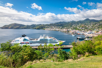 Cruise ship in Kingstown harbor, St Vincent and the Grenadines.