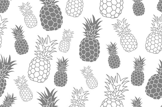 Seamless pattern with pineapple. Vintage pineapple seamless for your business. Vector texture. Black ink pattern