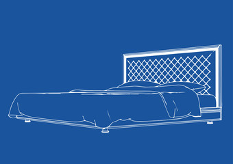 drawing of the bed on a blue background vector