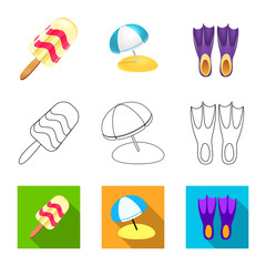 Vector design of equipment and swimming logo. Collection of equipment and activity vector icon for stock.