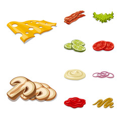 Vector design of burger and sandwich logo. Collection of burger and slice stock symbol for web.