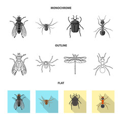 Isolated object of insect and fly logo. Set of insect and element stock vector illustration.