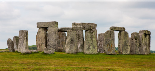 Stonehenge, Salisbury Plains, England. Neolithic prehistoric monument made with large rocks in a...
