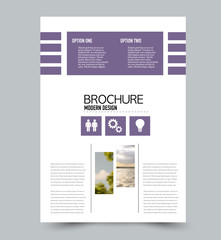 Flyer template. Brochure layout. Annual report cover or print out poster design. Purple color. Vector illustration.