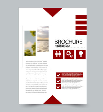 Flyer template. Brochure layout. Annual report cover or print out poster design. Red color. Vector illustration.