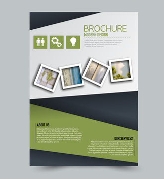 Flyer template. Brochure layout. Annual report cover or print out poster design. Green color. Vector illustration.
