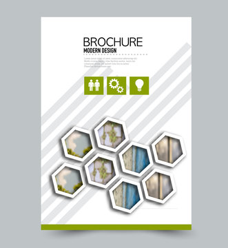 Flyer template. Brochure layout. Annual report cover or print out poster design. Green color. Vector illustration.