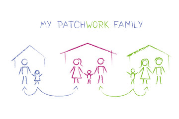 big patchwork family drawing vector illustration EPS10 - obrazy, fototapety, plakaty
