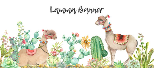 Desert Lama banner watercolor