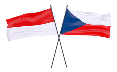Indonesia and Czech Republic, two crossed flags isolated on white background. 3d image