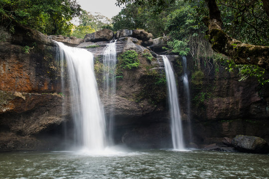  Photos Beautiful Haew Suwat Waterfall in Khao Yai National Park Thailand. © poowadon