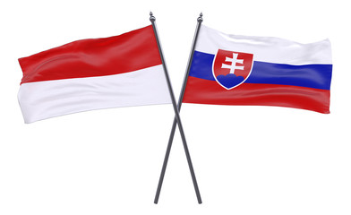 Indonesia and Slovakia, two crossed flags isolated on white background. 3d image