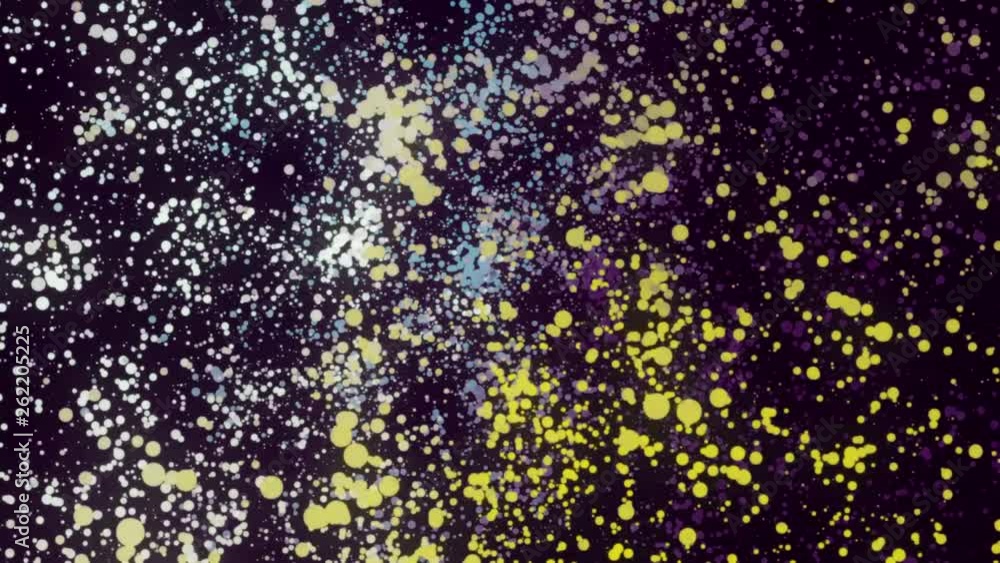 Poster abstraction of colorful particles rotation on a dark background. footage. colorful animation