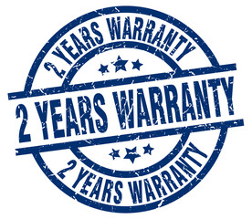 2 years warranty blue round grunge stamp