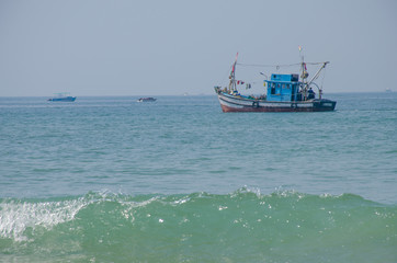 Beautiful landscape the fisherman's boat the Arabian Sea in Goa India
