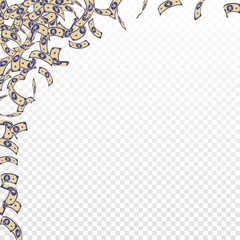 Fototapeta premium Chinese yuan notes falling. Small CNY bills on tra