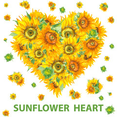 Sunflower heart banner watercolor