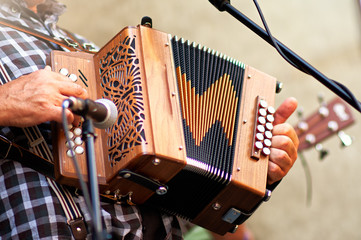 Concertina popular accordion player in the street
