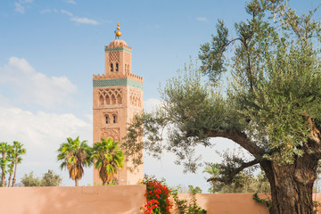 Fototapeta na wymiar Morocco, Marrakech, Koutubia Mosque Minaret