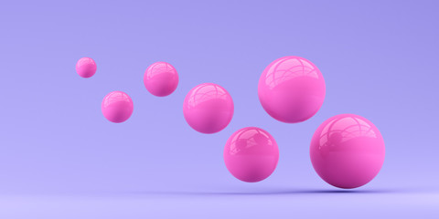 Falling pink balls on the background. 3d render Illustration for advertising.