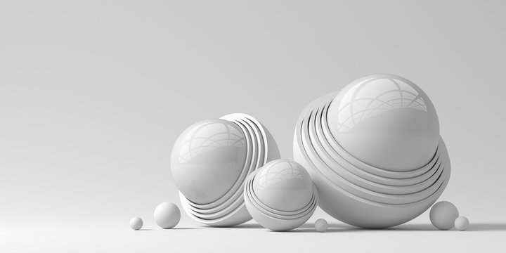 Three hemispheres on a white background. 3d render illustration for advertising.