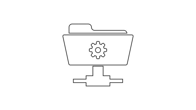 Grey FTP settings folder line icon on white background. Concept of software update, transfer protocol, router, teamwork tool management, copy process. 4K Video motion graphic animation