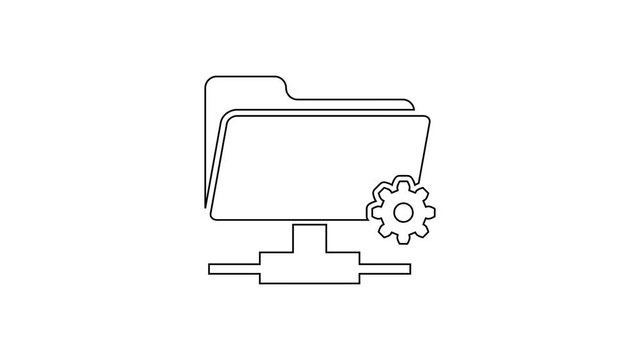 Grey FTP settings folder line icon on white background. Concept of software update, transfer protocol, router, teamwork tool management, copy process. 4K Video motion graphic animation
