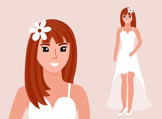 Beautiful cute girl in wedding dress. Vector illustration