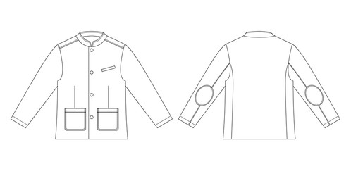 Technical drawing of children's fashion. Boys jacket with stand collar and pockets.