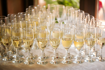 glasses with champagne on talbe