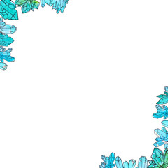 Hand painted watercolor crystals template isolated on white background.
