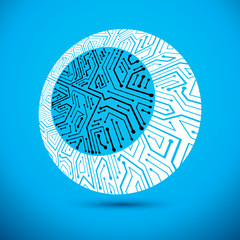 Vector round circuit board with electronic components of technology device. Computer motherboard cybernetic abstraction.
