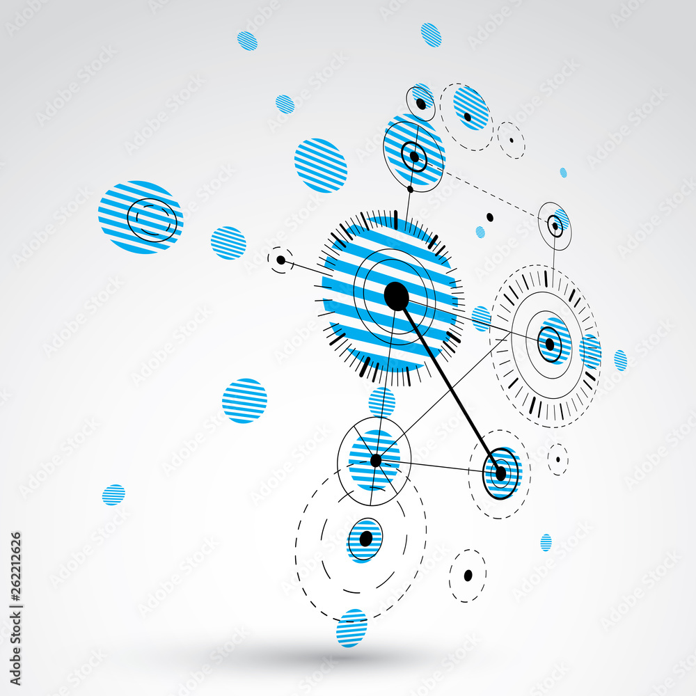 Poster 3d vector bauhaus abstract background made with grid and overlapping simple geometric elements, circ
