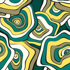 Hand Drawn Wavy Circles. Abstract Seamless Background in Ethnic Style. Vector Psychedelic Pattern with Deformed Rounds. Wave Seamless Pattern for Fabric, Textile, Cloth Design. Distortion, Spots.