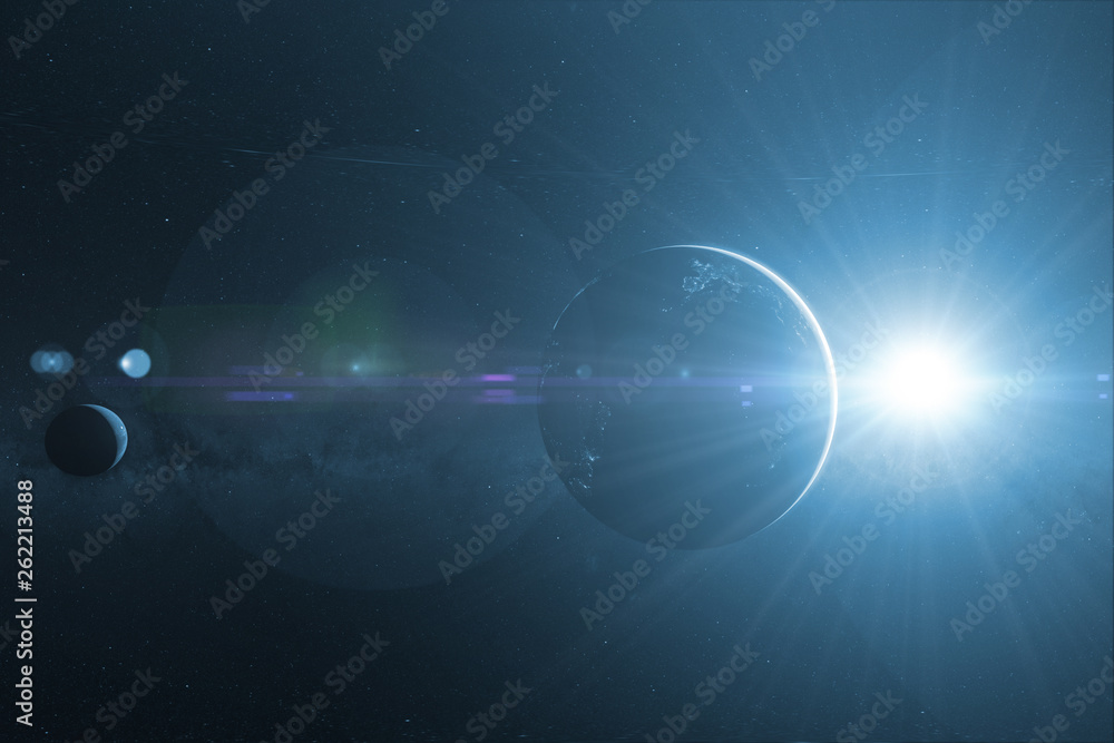 Canvas Prints view of moon earth and sun in outer space, elements of this image furnished by nasa b