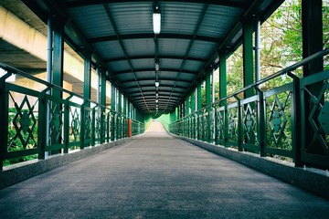 Pedestrian Overpass to Sky-train in Bangkok, Thailand.