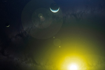 view of moon earth and sun in outer space, elements of this image furnished by nasa b
