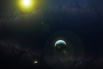 view of moon earth and sun in outer space, elements of this image furnished by nasa b